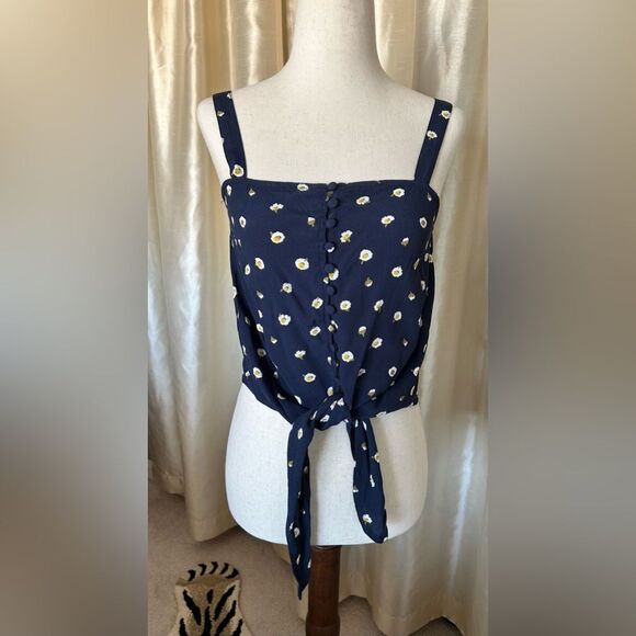 Madewell, blue tank top with white flowers tied at waist size XX small EUC - Picture 4 of 7
